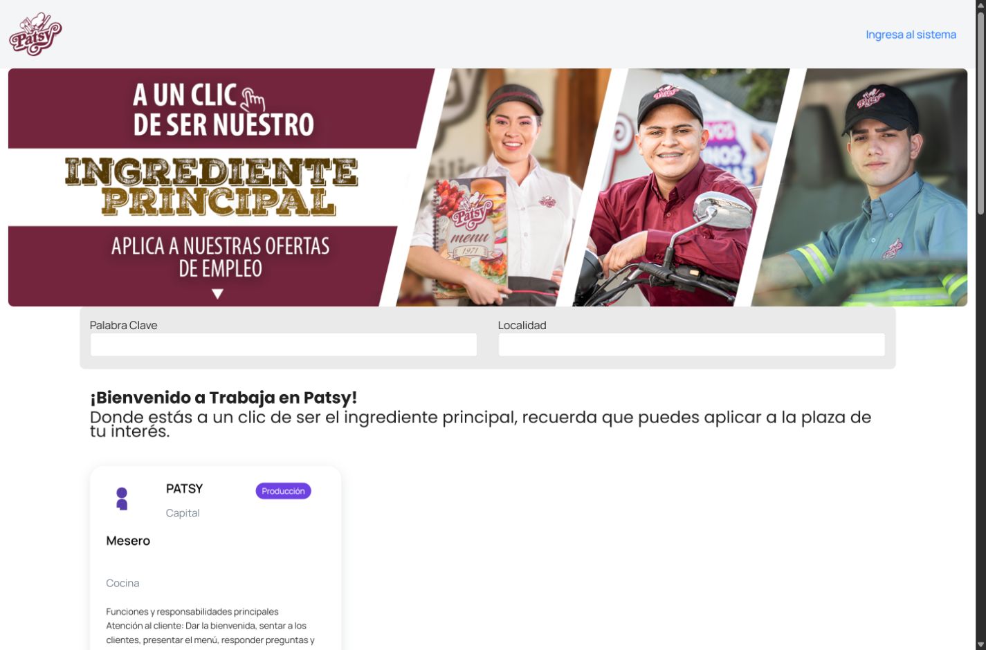 Portal de empleo de Patsy como referencia visual de portales y paneles